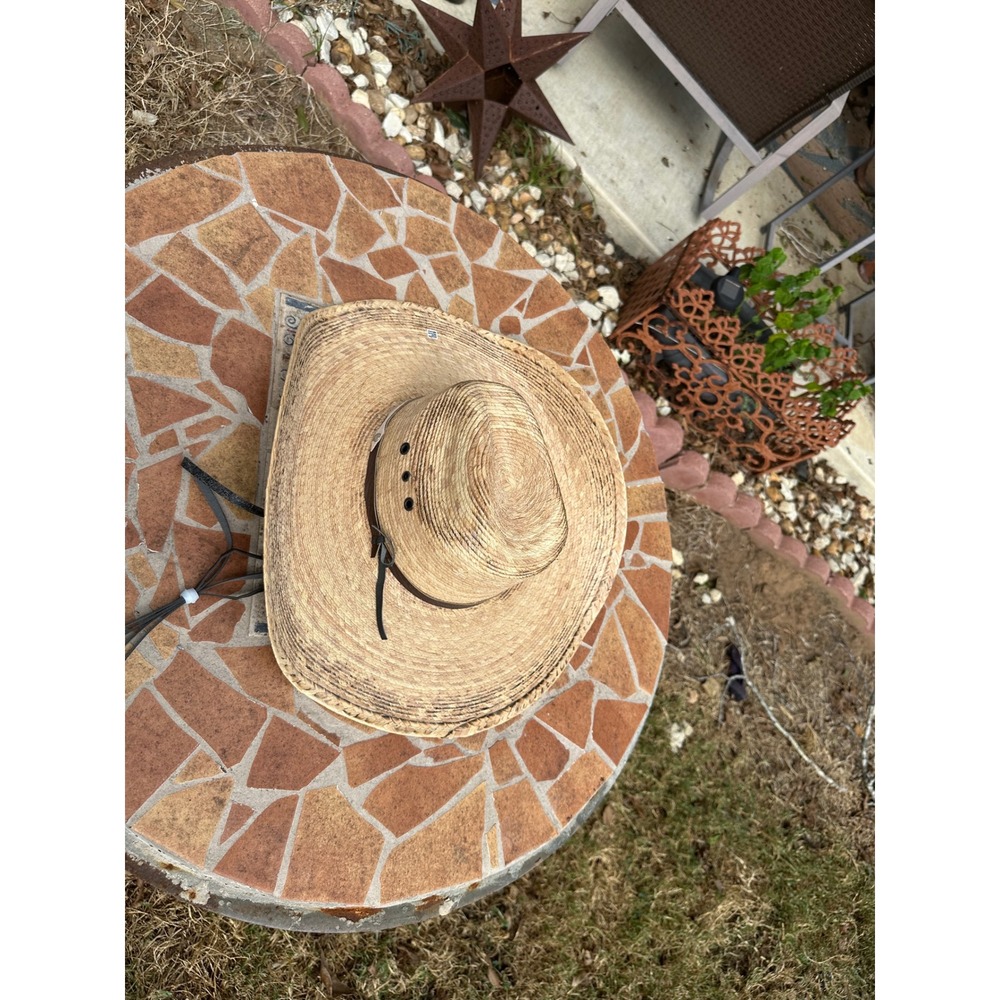 Natural Straw Cowboy Hat Wide Brim Western Sun Hat with Faux Leather Band